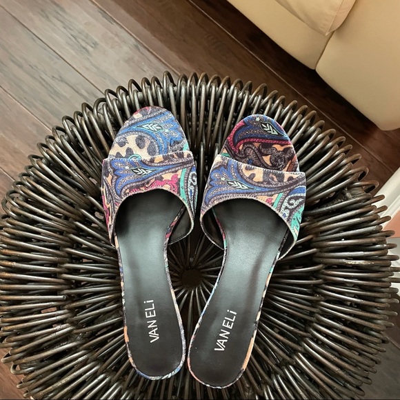 Vaneli Floral Velvet Rhinestone Heel Slide Sandal - Picture 10 of 11